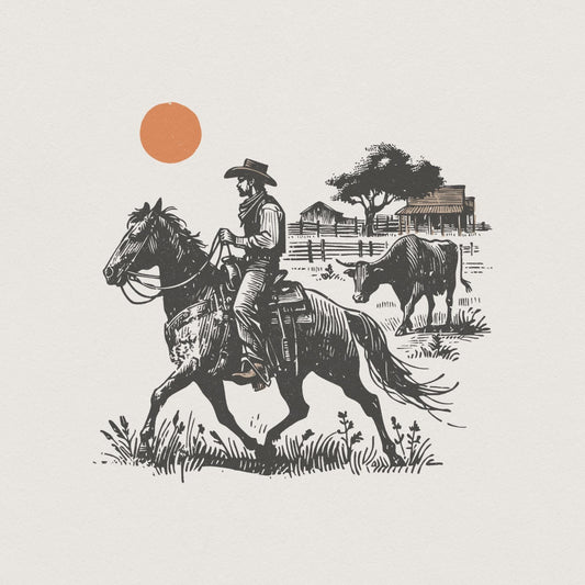 Cowboy Horse png, Vintage Wrangler PNG - 300 DPI Design for T-Shirt