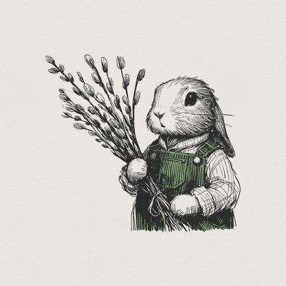 Cute Bunny Botanical Clipart, PNG Bunny Clipart - 300 DPI Design for