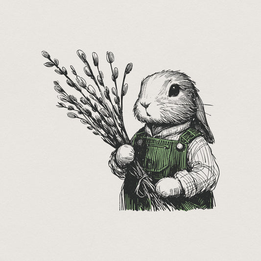 Cute Bunny Botanical Clipart, PNG Bunny Clipart - 300 DPI Design for