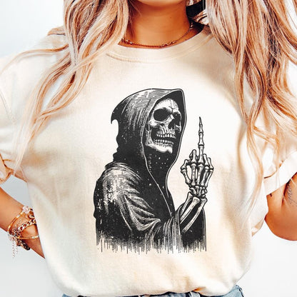 Grim Reaper Skull PNG, Middle Finger Skeleton png - 300 DPI Design for