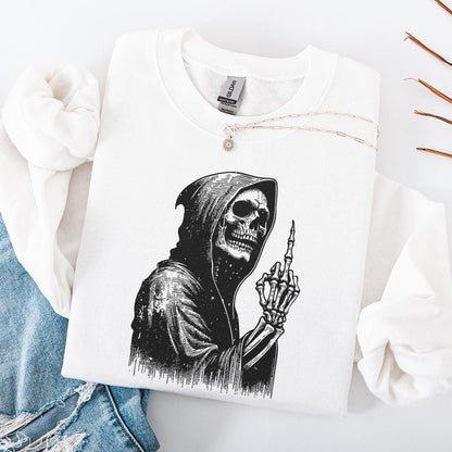 Grim Reaper Skull PNG, Middle Finger Skeleton png - 300 DPI Design for