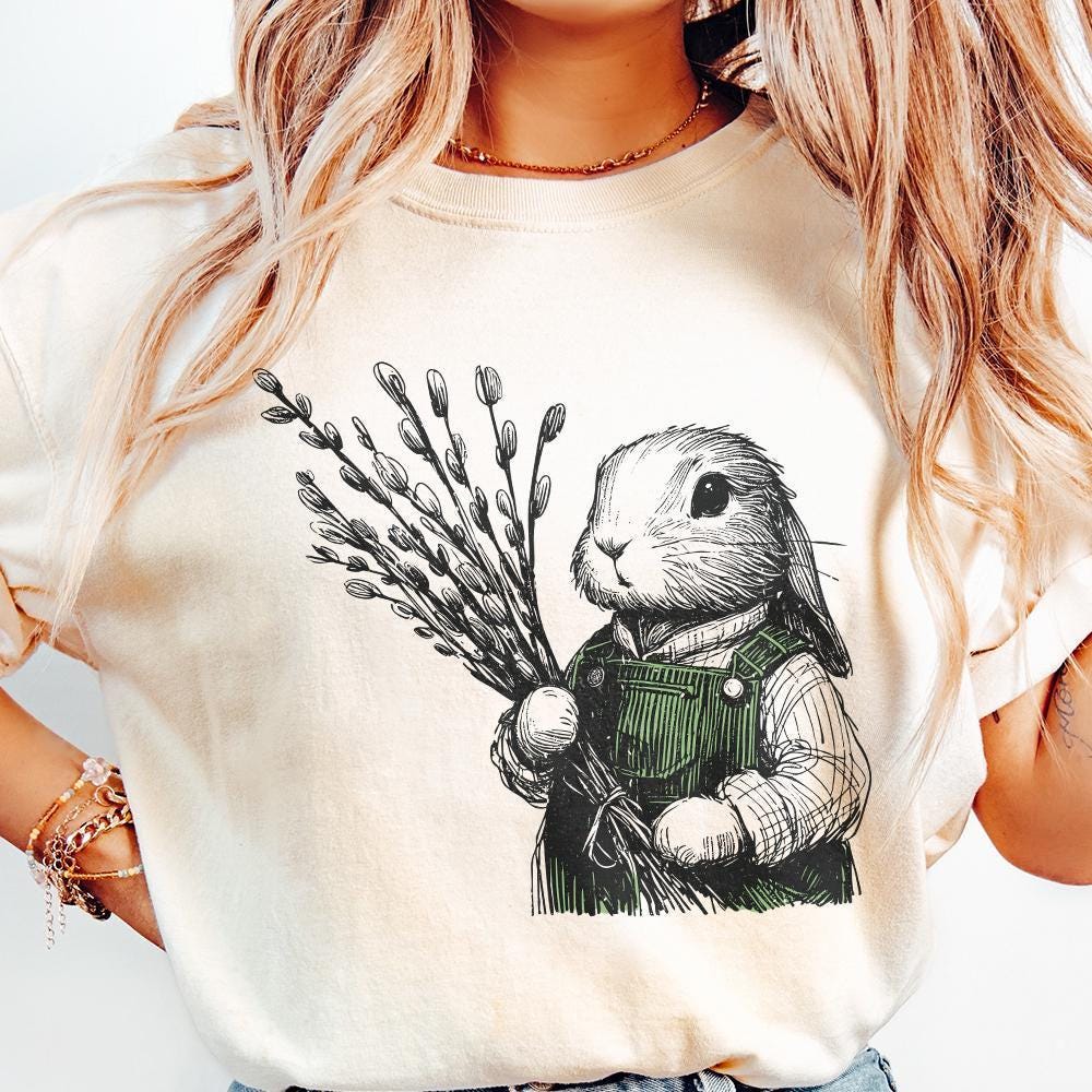 Cute Bunny Botanical Clipart, PNG Bunny Clipart - 300 DPI Design for