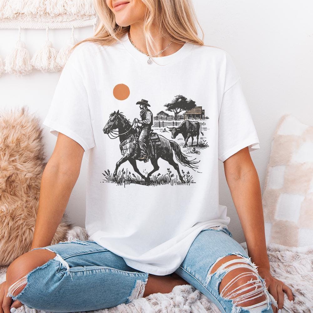 Cowboy Horse png, Vintage Wrangler PNG - 300 DPI Design for T-Shirt