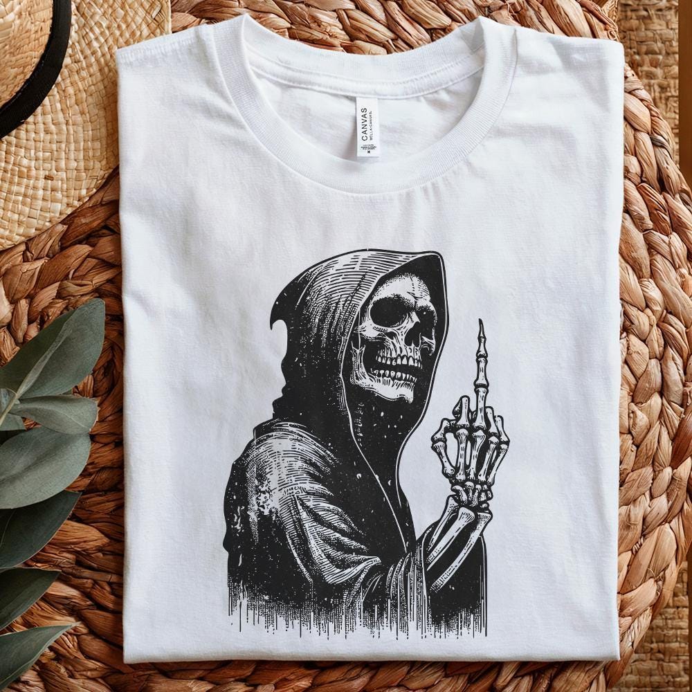 Grim Reaper Skull PNG, Middle Finger Skeleton png - 300 DPI Design for