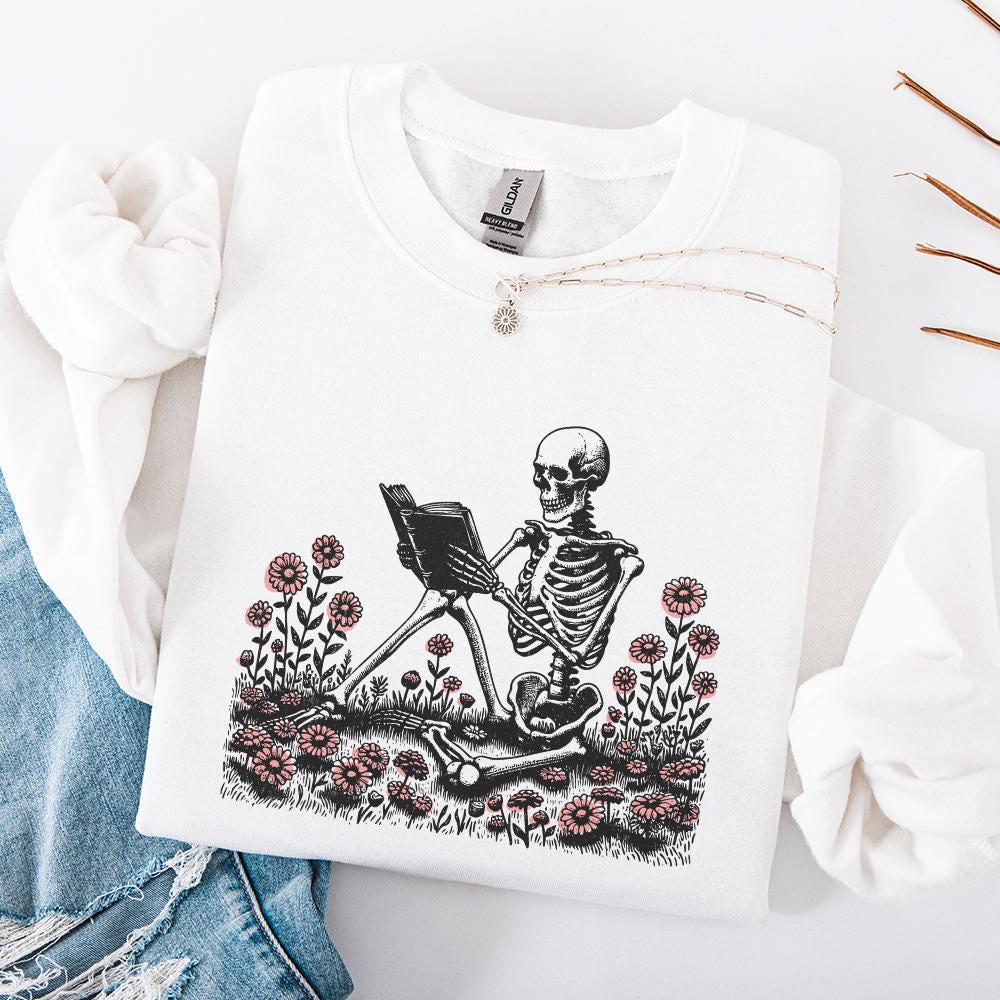 Book Reading Skeleton PNG, Gothic T-shirt Design - 300 DPI Design for
