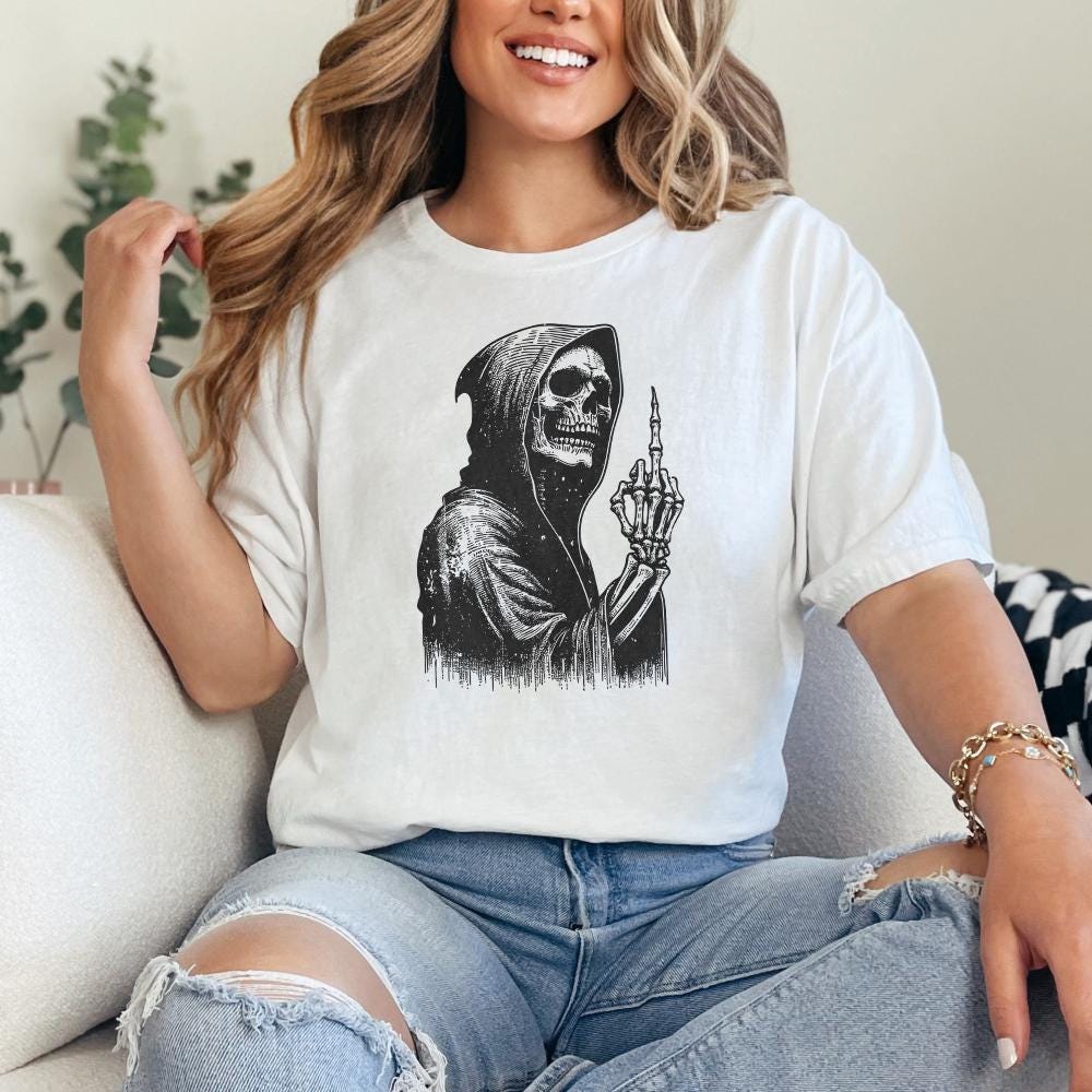 Grim Reaper Skull PNG, Middle Finger Skeleton png - 300 DPI Design for