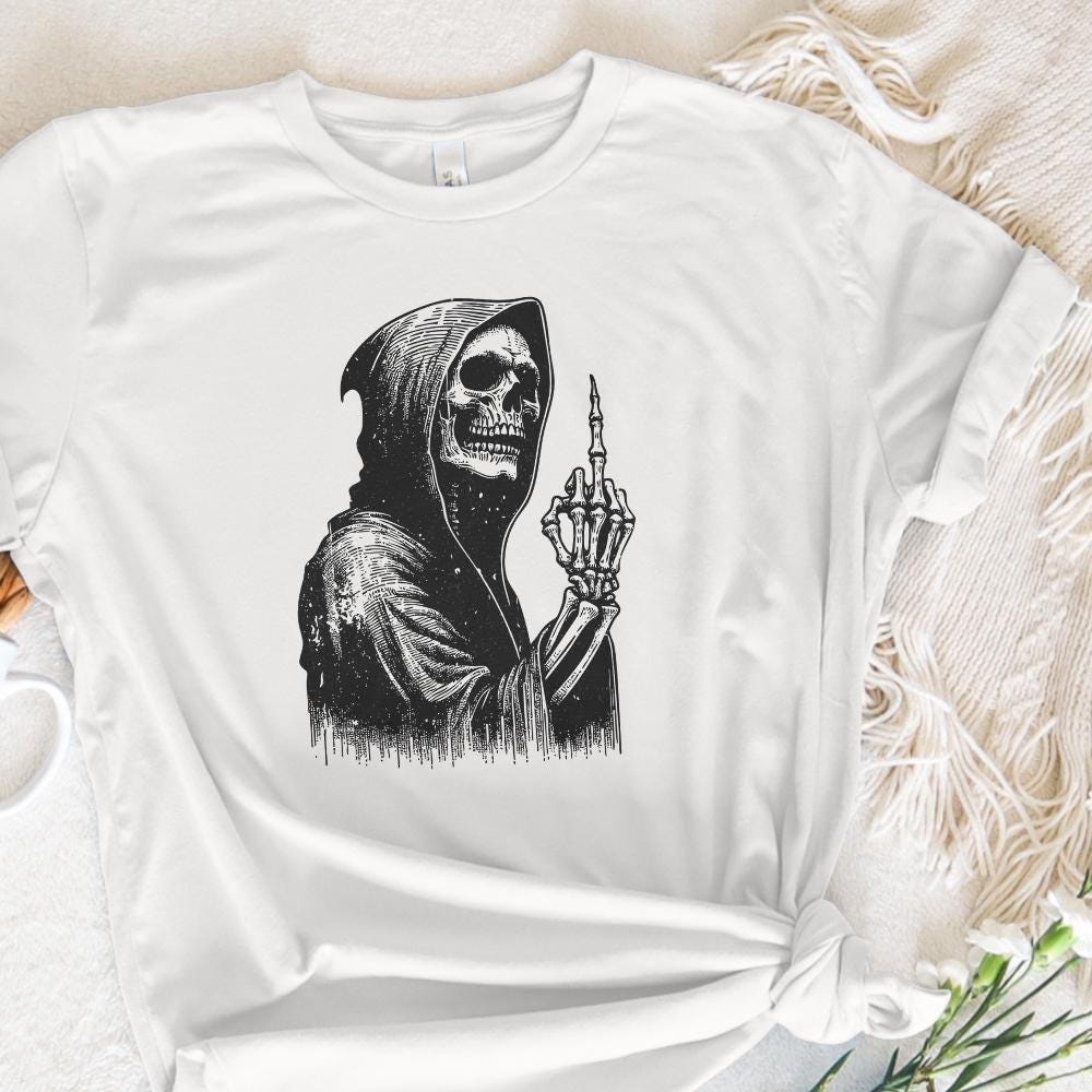 Grim Reaper Skull PNG, Middle Finger Skeleton png - 300 DPI Design for