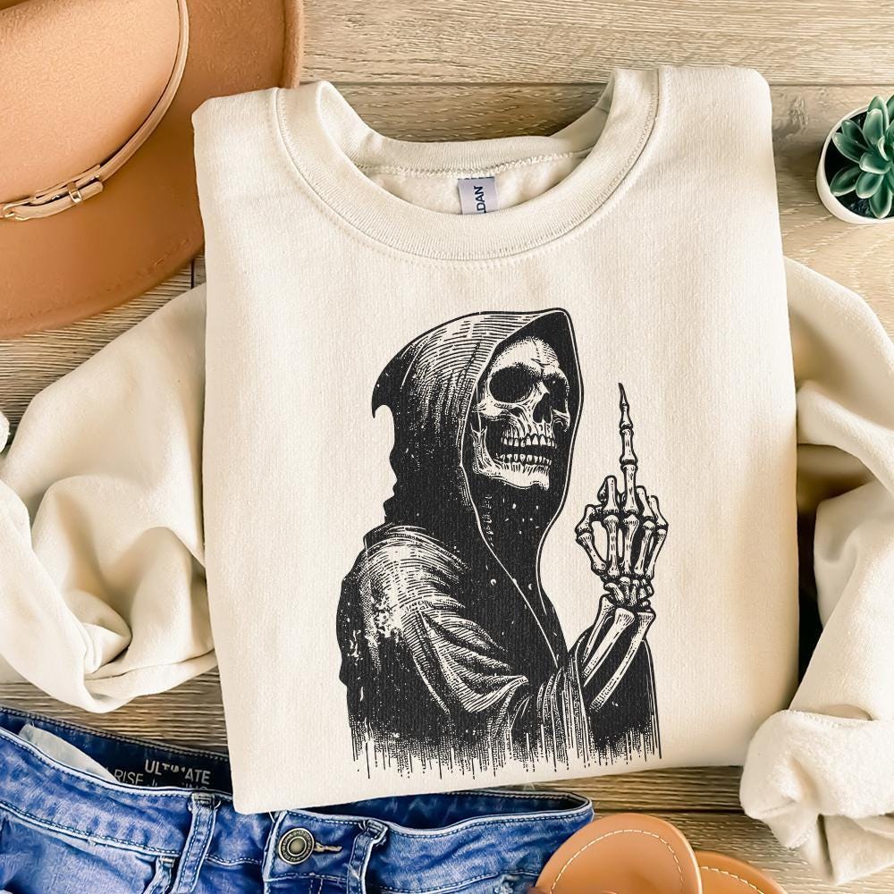 Grim Reaper Skull PNG, Middle Finger Skeleton png - 300 DPI Design for