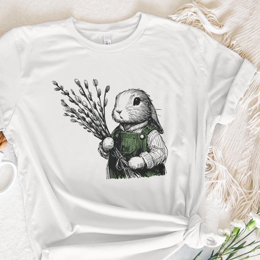 Cute Bunny Botanical Clipart, PNG Bunny Clipart - 300 DPI Design for