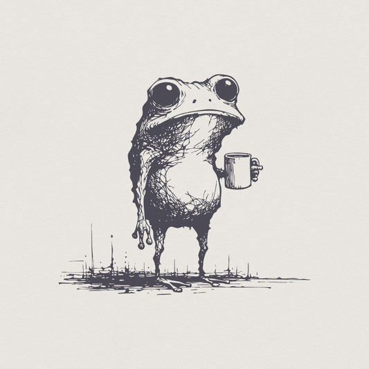 Sarcastic Frog with Coffee Cup PNG, Funny Animal Design - 300 DPI Design