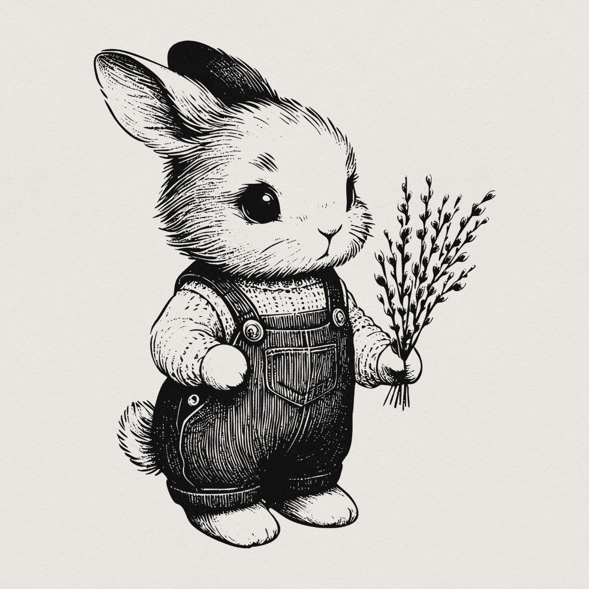 Cute Bunny Botanical PNG, Bunny Clipart - 300 DPI Design for T-Shirt