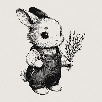 Cute Bunny Botanical PNG, Bunny Clipart - 300 DPI Design for T-Shirt