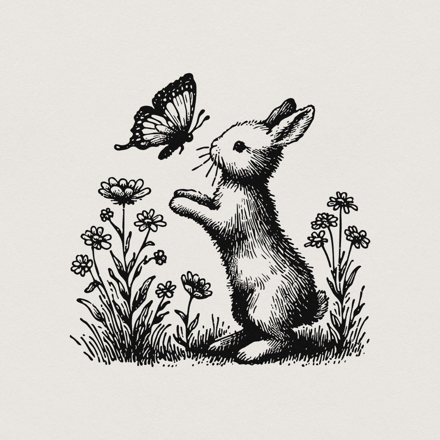 Bunny and Butterfly PNG, Spring Bunny Decorative Design - 300 DPI Design