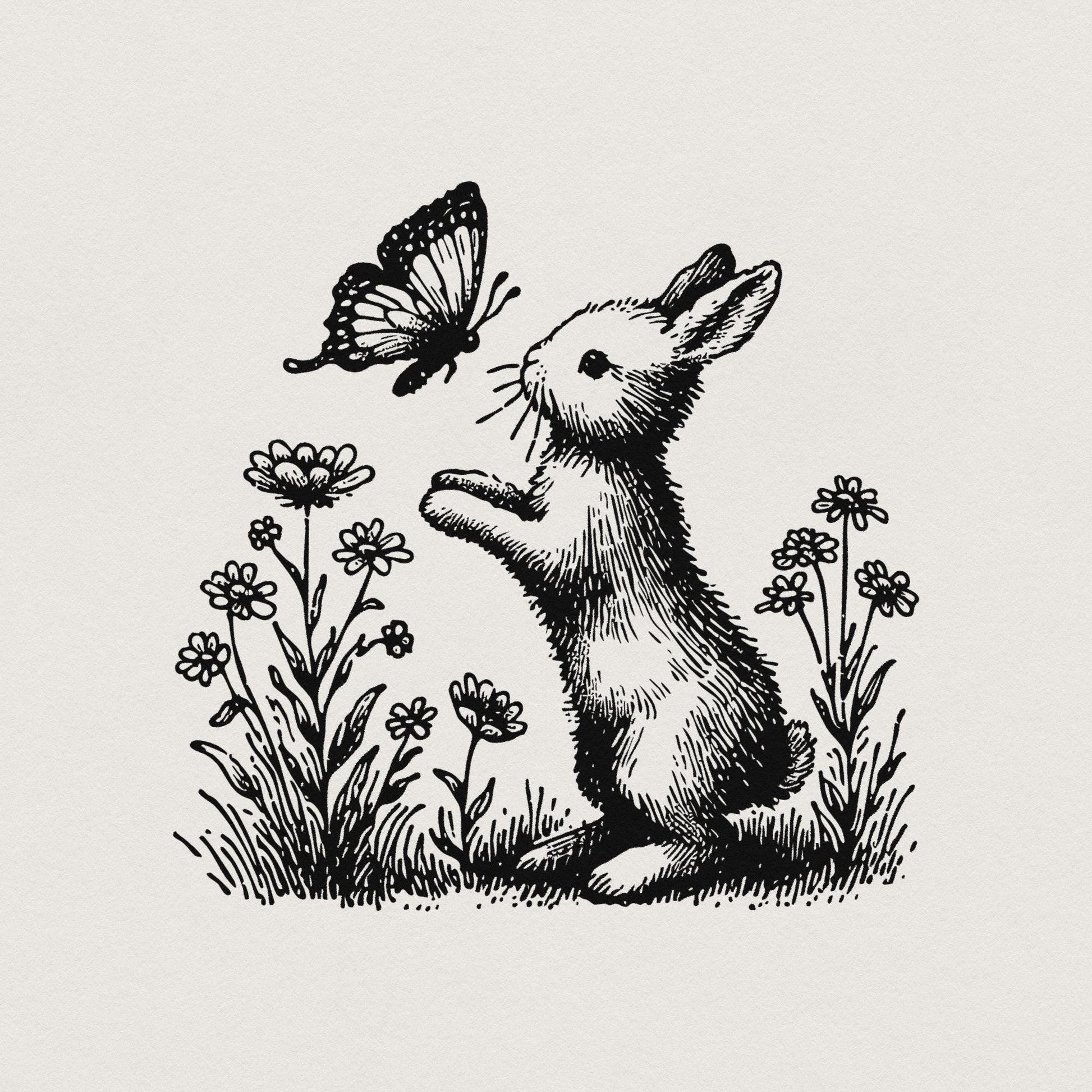 Bunny and Butterfly PNG, Spring Bunny Decorative Design - 300 DPI Design