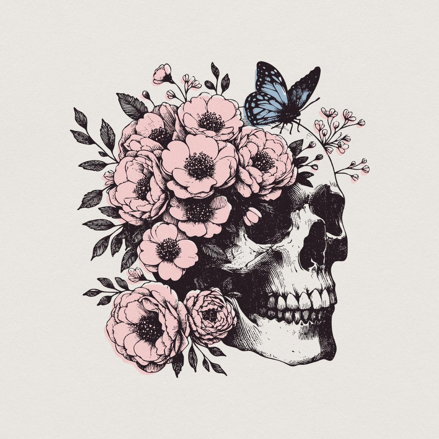 Floral Skull Clipart PNG, Skull Sublimation Art - 300 DPI Design for