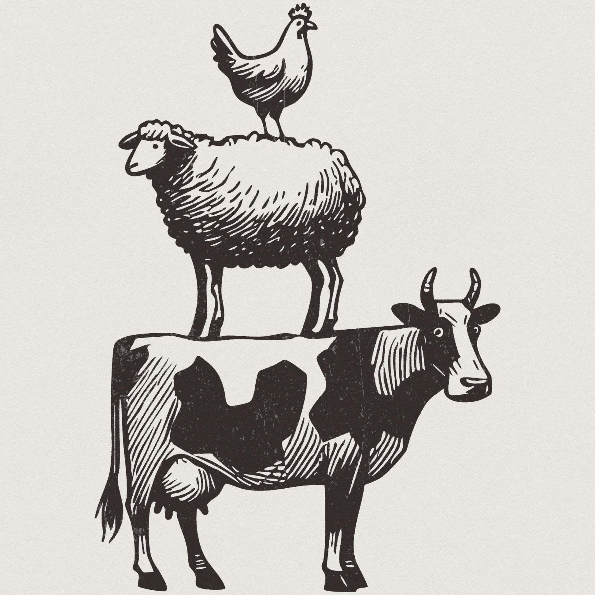Vintage Farm Animals Stacking PNG, Country Style Tshirt - 300 DPI Design