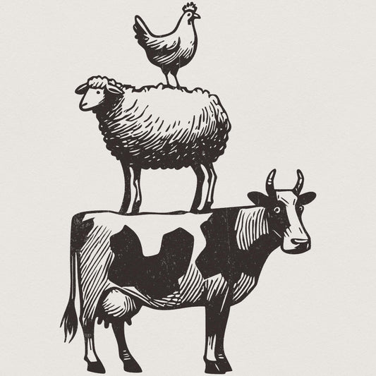 Vintage Farm Animals Stacking PNG, Country Style Tshirt - 300 DPI Design