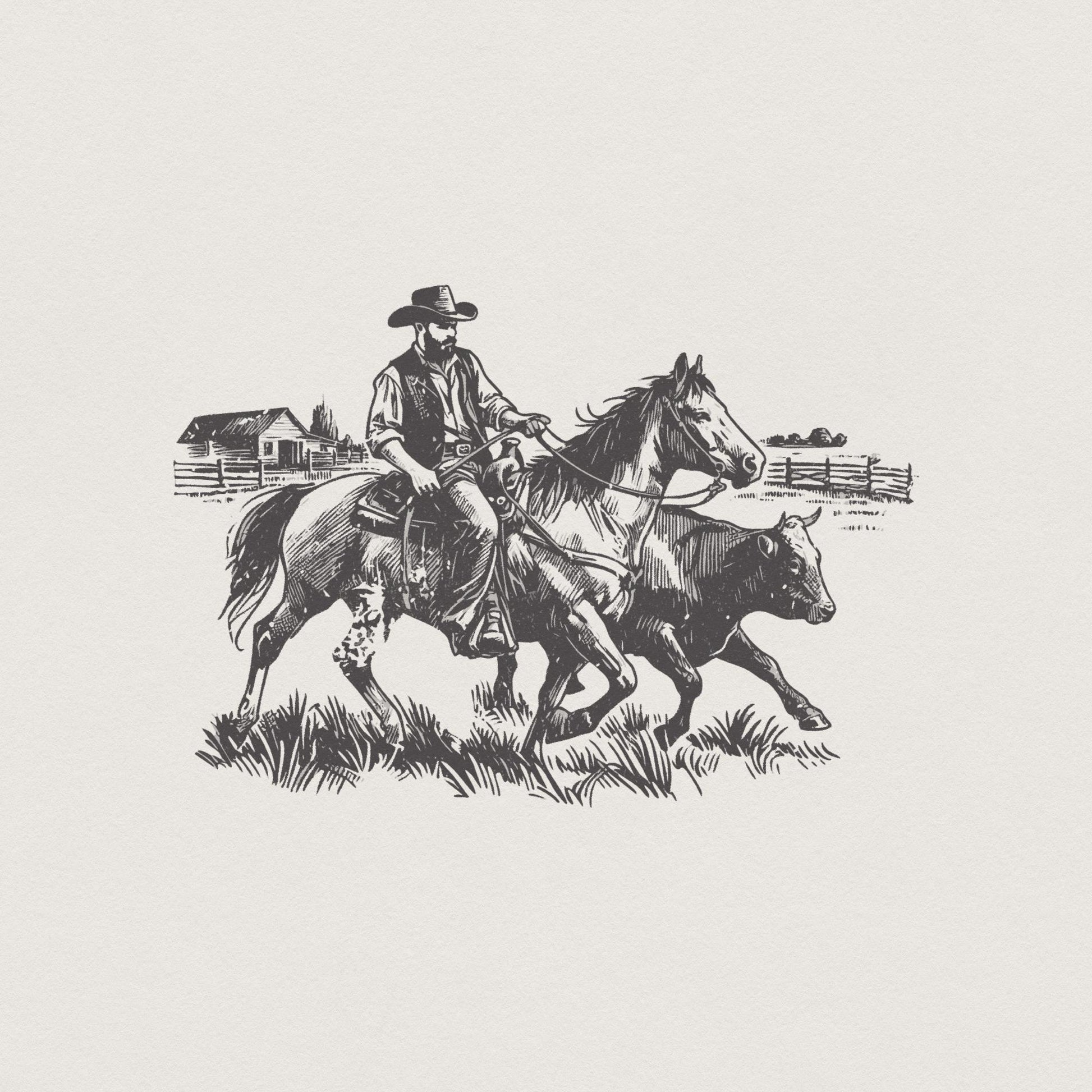 Vintage Cowboy Horse PNG Retro Wrangler Art Western Rodeo Cattle