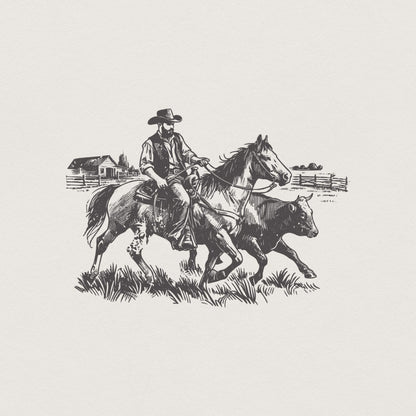 Vintage Cowboy Horse PNG Retro Wrangler Art Western Rodeo Cattle