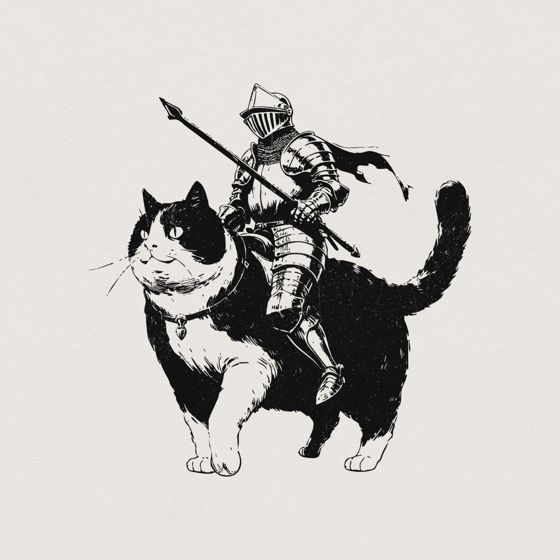 Knight Cat Fantasy Art PNG, Medieval Art Design - 300 DPI Design for