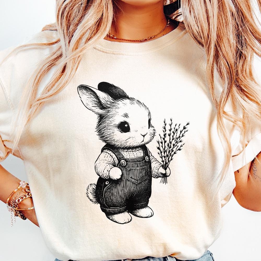 Cute Bunny Botanical PNG, Bunny Clipart - 300 DPI Design for T-Shirt