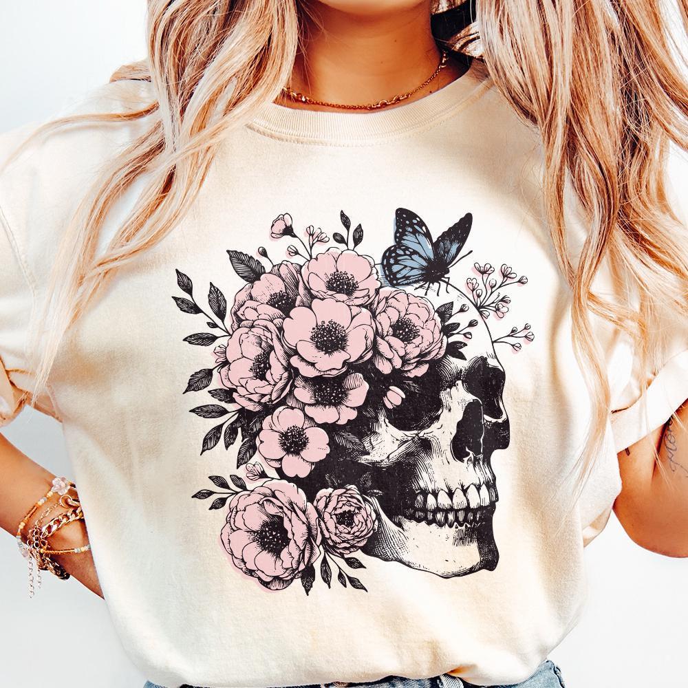 Floral Skull Clipart PNG, Skull Sublimation Art - 300 DPI Design for