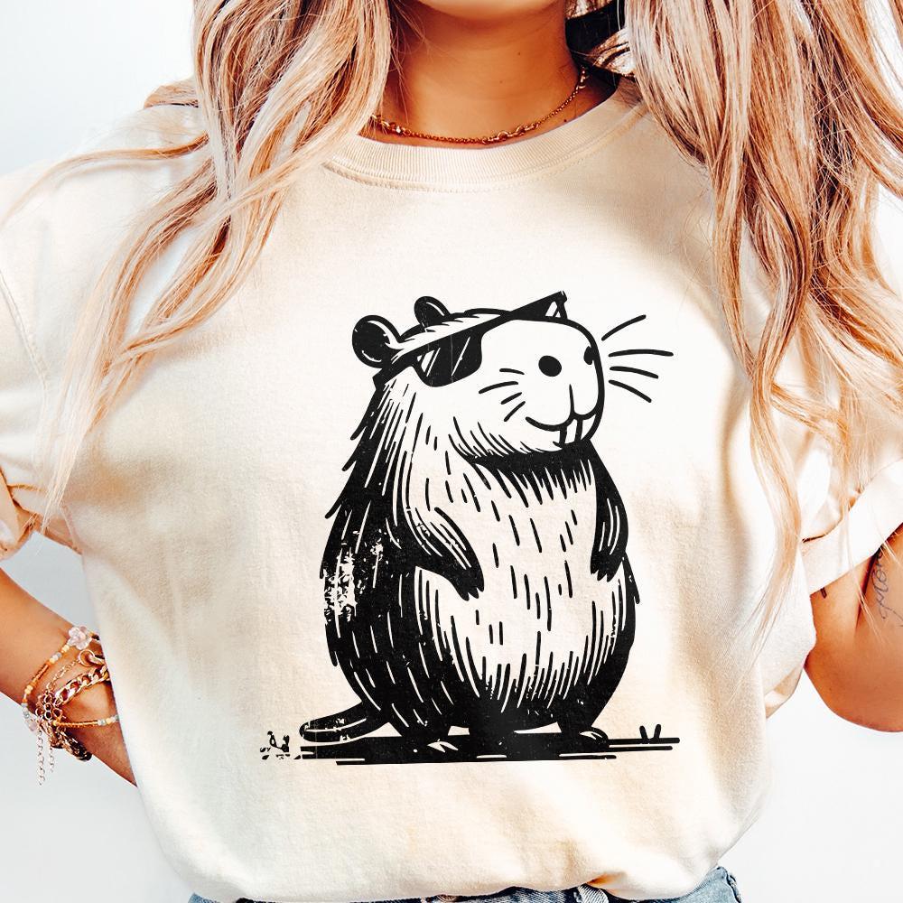Cool and Funny Capybara Retro Design PNG Cute Quirky Creature Digital