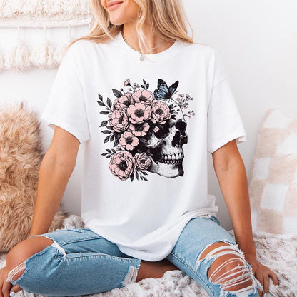 Floral Skull Clipart PNG, Skull Sublimation Art - 300 DPI Design for