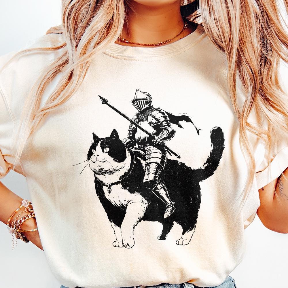 Knight Cat Fantasy Art PNG, Medieval Art Design - 300 DPI Design for