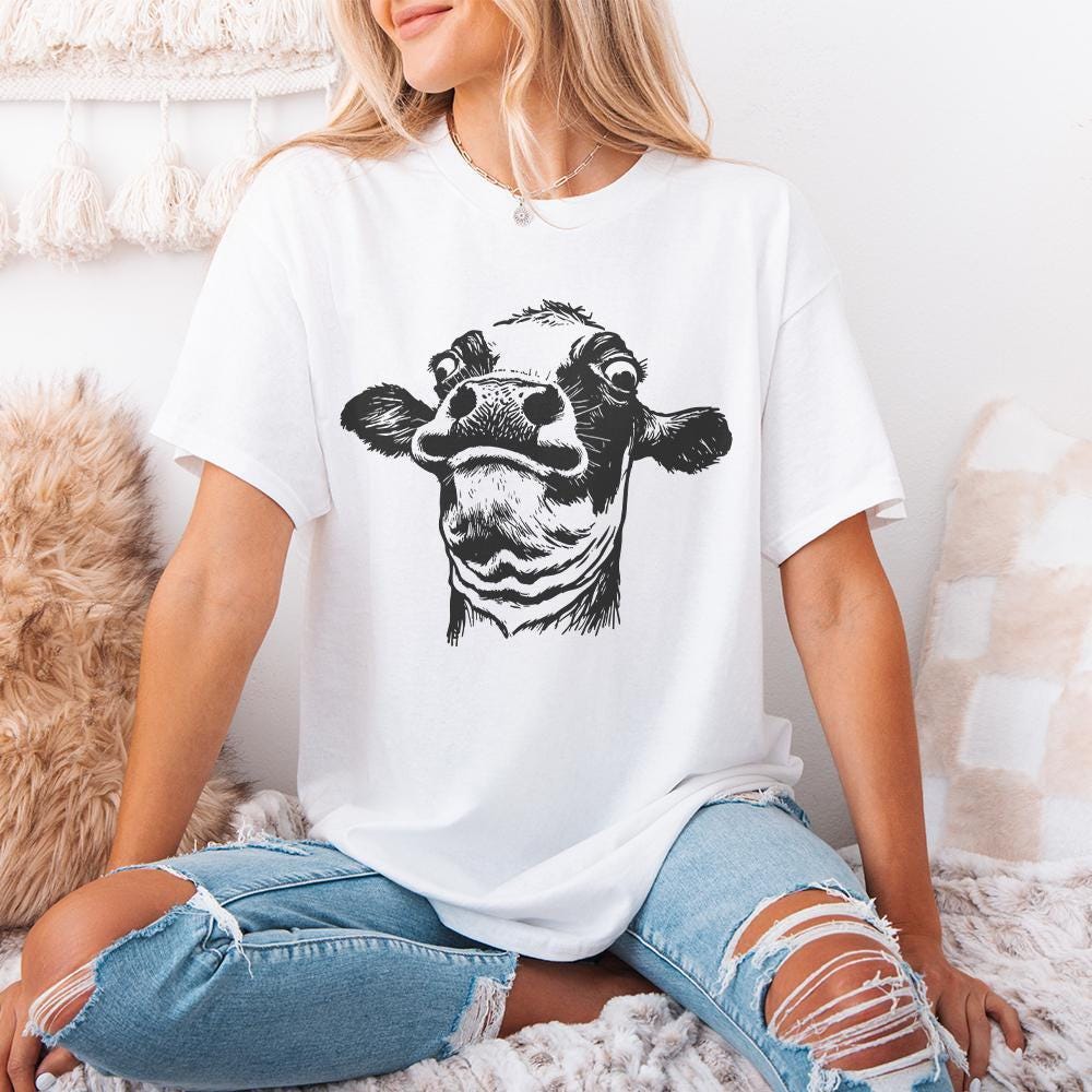 Funny Cow PNG, Quirky Cow Portrait - 300 DPI Design for T-Shirt