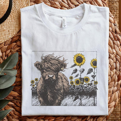 Highland Cow Sunflower PNG, Cow Clipart - 300 DPI Design for T-Shirt