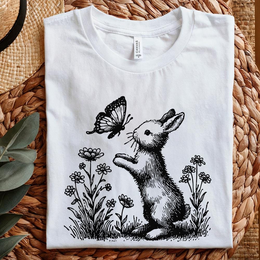 Bunny and Butterfly PNG, Spring Bunny Decorative Design - 300 DPI Design