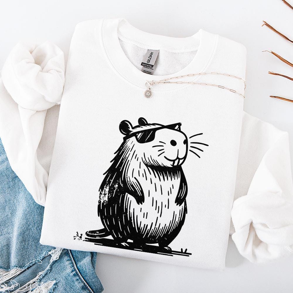Cool and Funny Capybara Retro Design PNG Cute Quirky Creature Digital