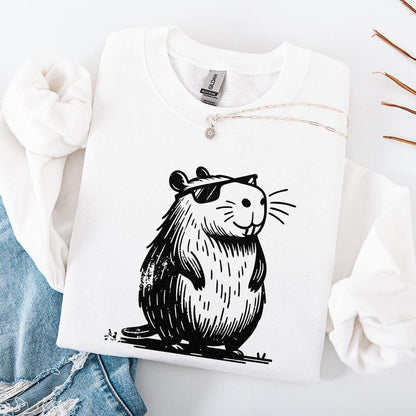 Cool and Funny Capybara Retro Design PNG Cute Quirky Creature Digital