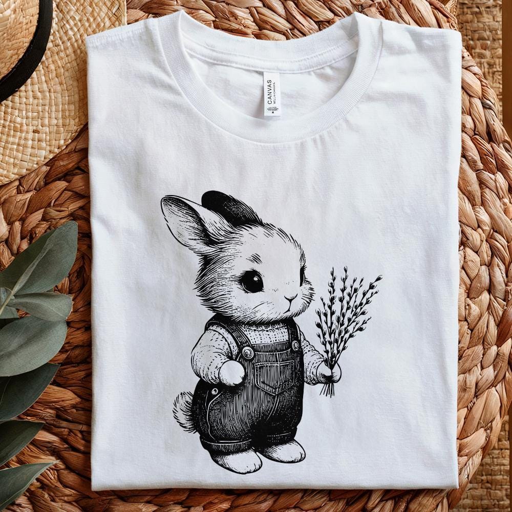 Cute Bunny Botanical PNG, Bunny Clipart - 300 DPI Design for T-Shirt