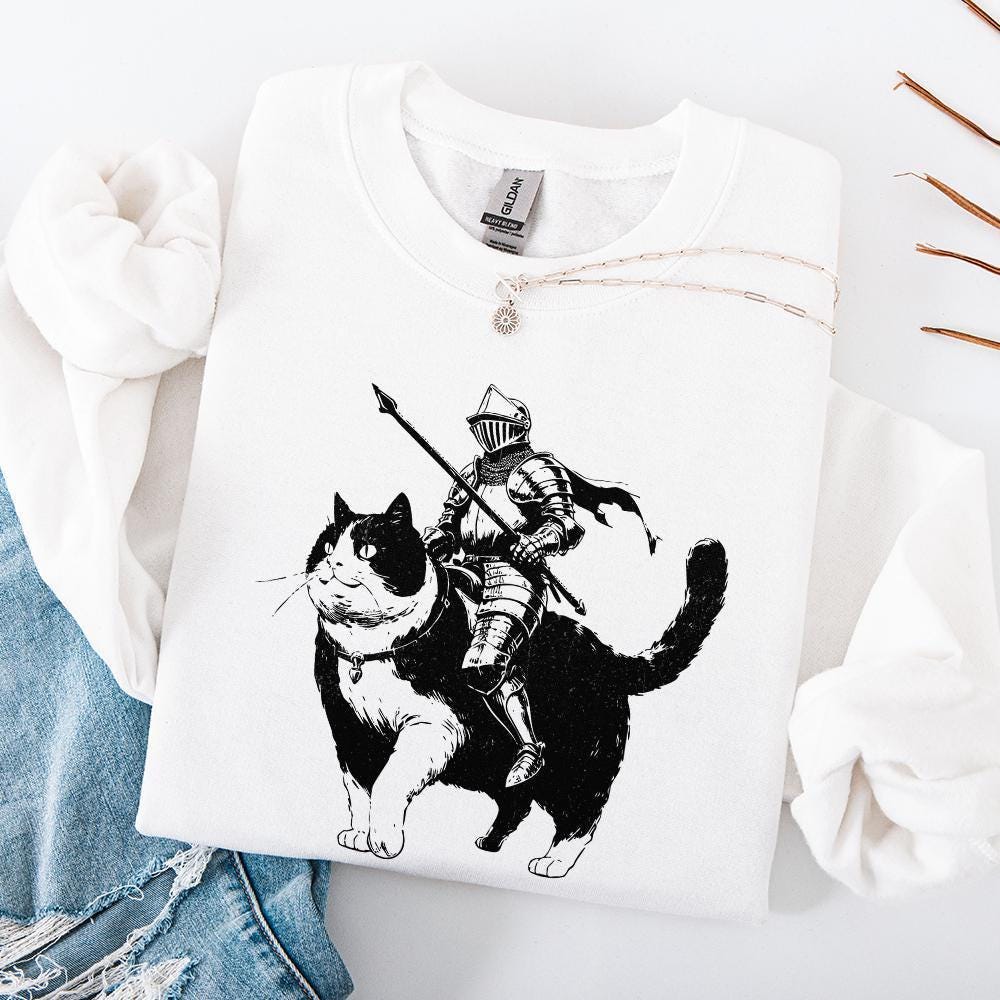 Knight Cat Fantasy Art PNG, Medieval Art Design - 300 DPI Design for