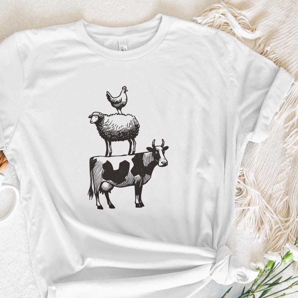Vintage Farm Animals Stacking PNG, Country Style Tshirt - 300 DPI Design