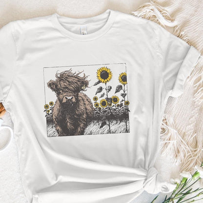Highland Cow Sunflower PNG, Cow Clipart - 300 DPI Design for T-Shirt