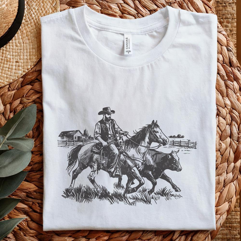 Vintage Cowboy Horse PNG Retro Wrangler Art Western Rodeo Cattle