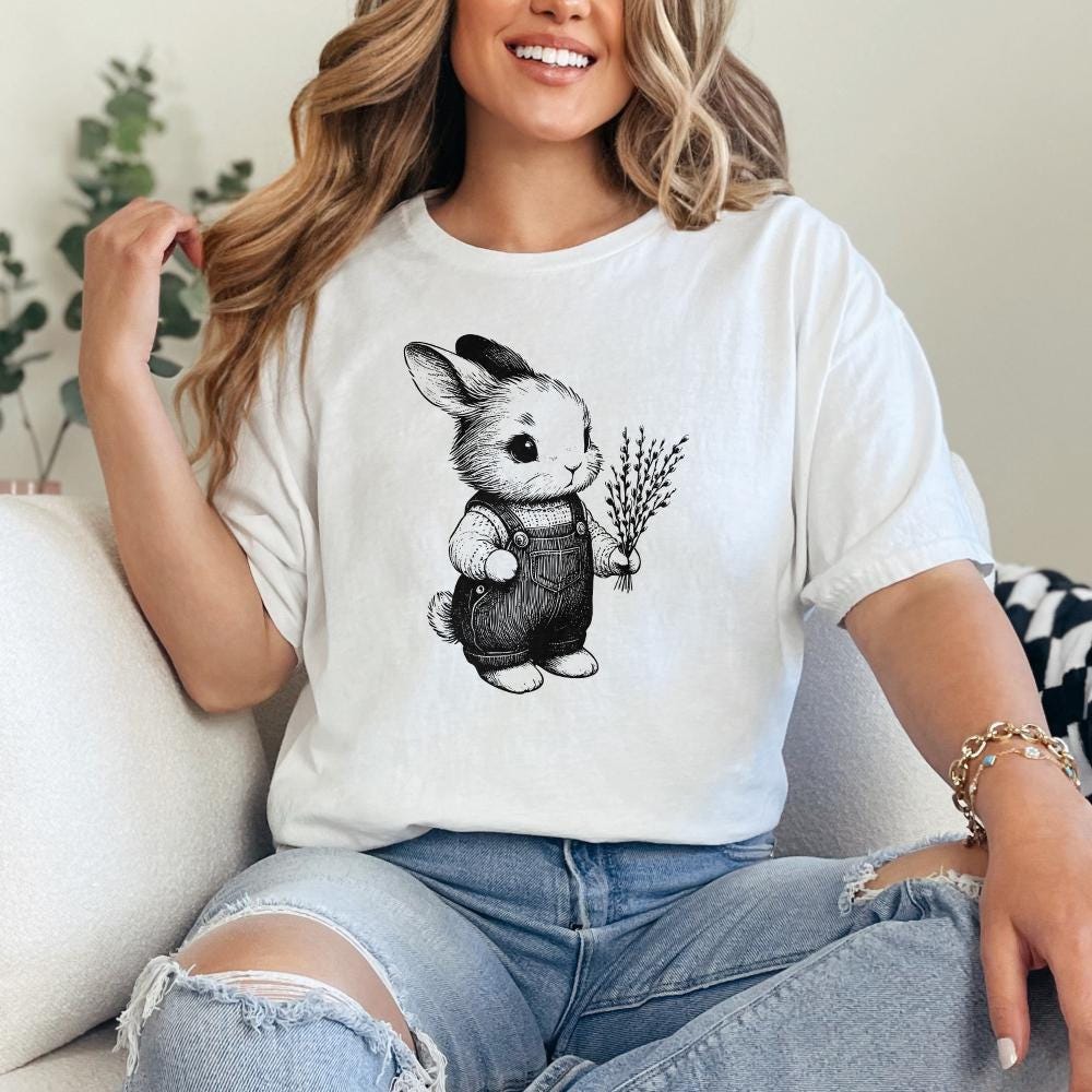 Cute Bunny Botanical PNG, Bunny Clipart - 300 DPI Design for T-Shirt