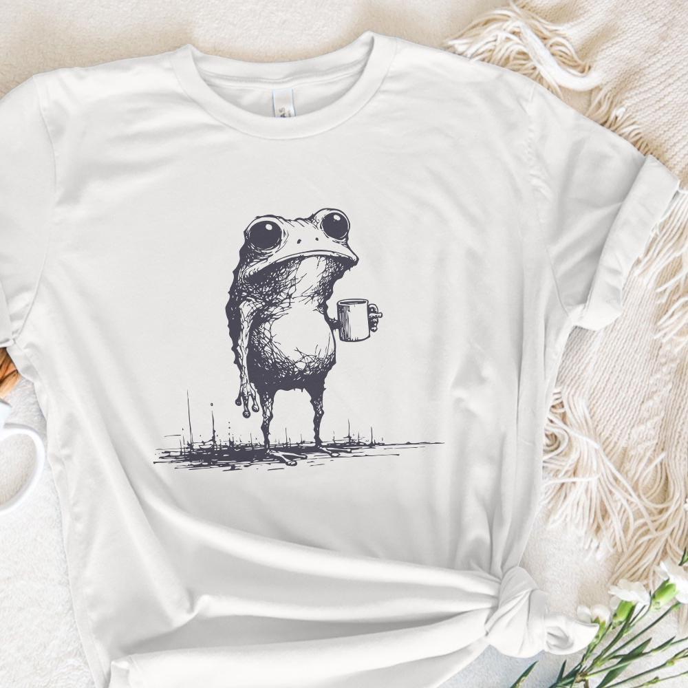 Sarcastic Frog with Coffee Cup PNG, Funny Animal Design - 300 DPI Design