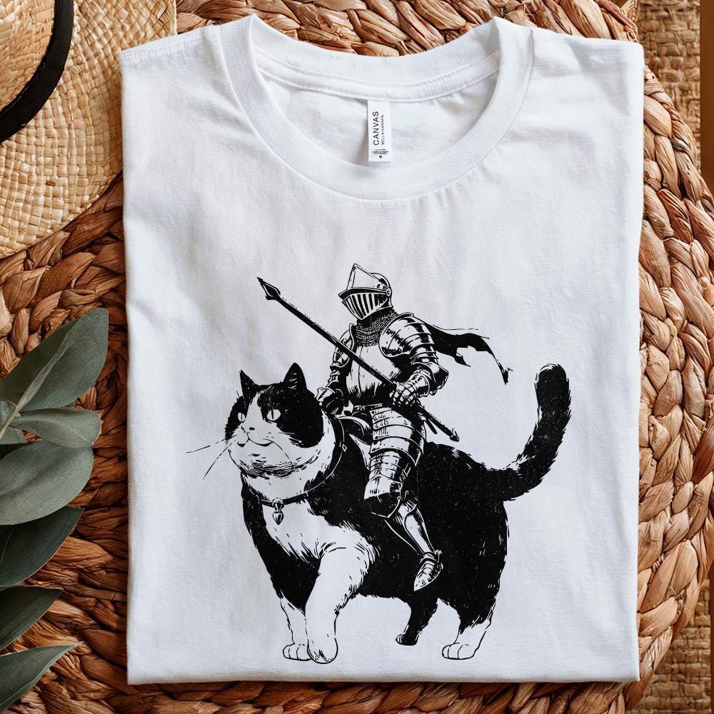 Knight Cat Fantasy Art PNG, Medieval Art Design - 300 DPI Design for