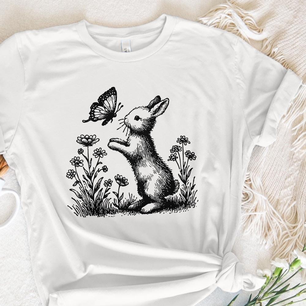 Bunny and Butterfly PNG, Spring Bunny Decorative Design - 300 DPI Design