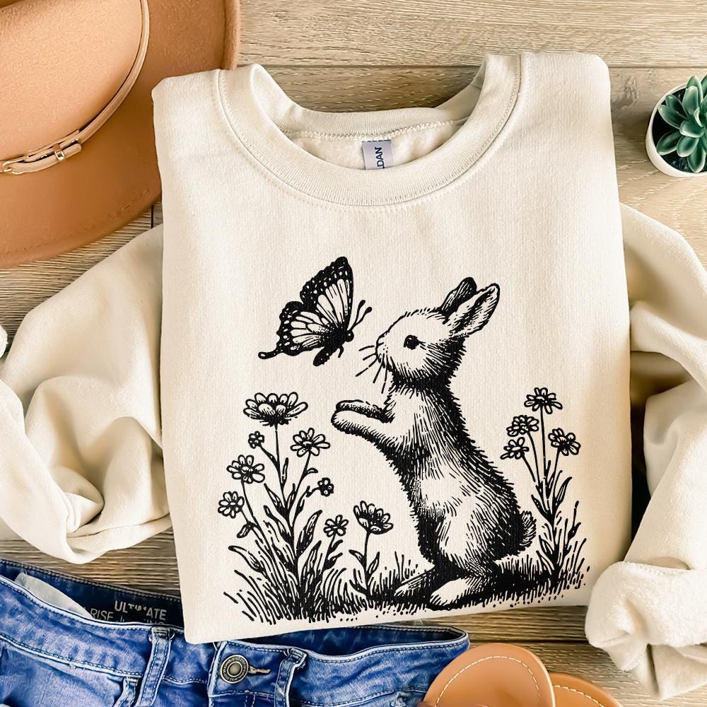 Bunny and Butterfly PNG, Spring Bunny Decorative Design - 300 DPI Design