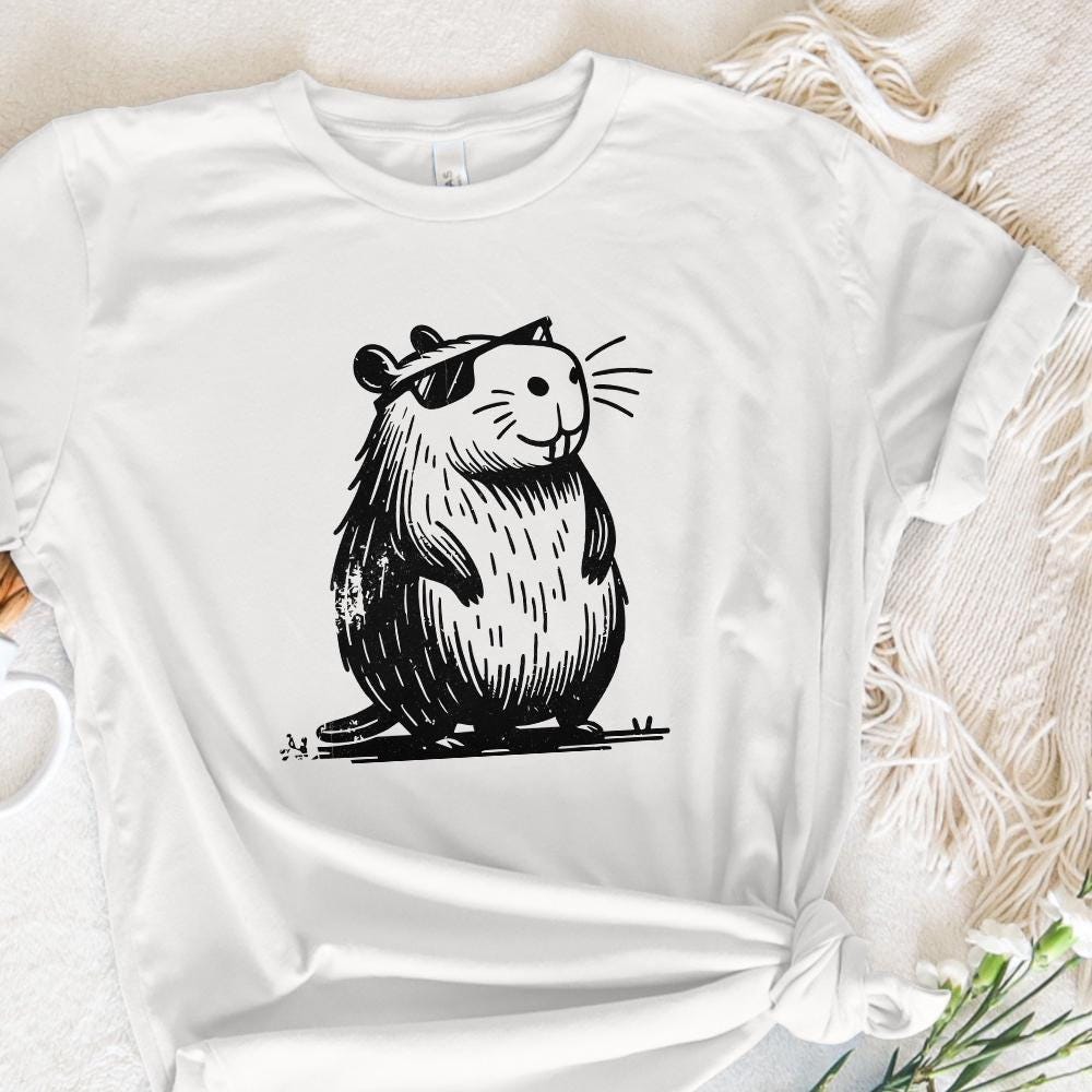 Cool and Funny Capybara Retro Design PNG Cute Quirky Creature Digital