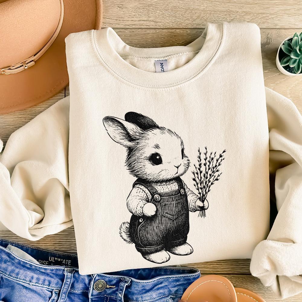 Cute Bunny Botanical PNG, Bunny Clipart - 300 DPI Design for T-Shirt