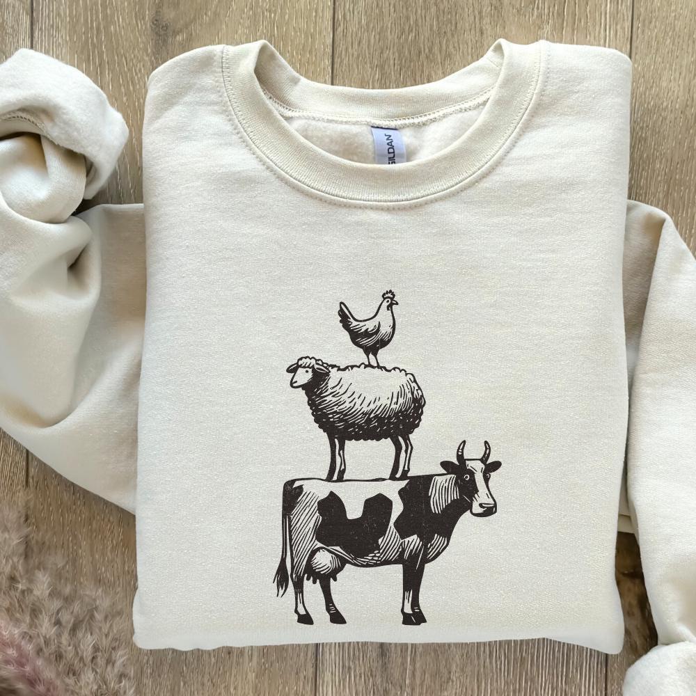 Vintage Farm Animals Stacking PNG, Country Style Tshirt - 300 DPI Design