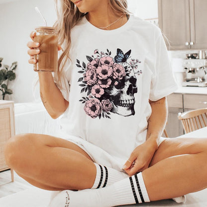 Floral Skull Clipart PNG, Skull Sublimation Art - 300 DPI Design for