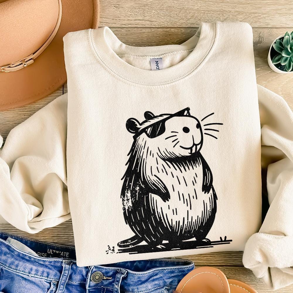 Cool and Funny Capybara Retro Design PNG Cute Quirky Creature Digital