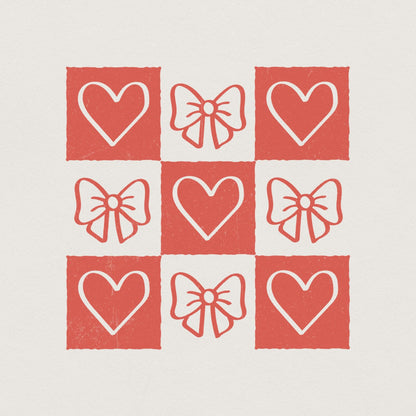 Retro Checkered Valentine's Day PNG, Coquette Valentine Heart Png - 300